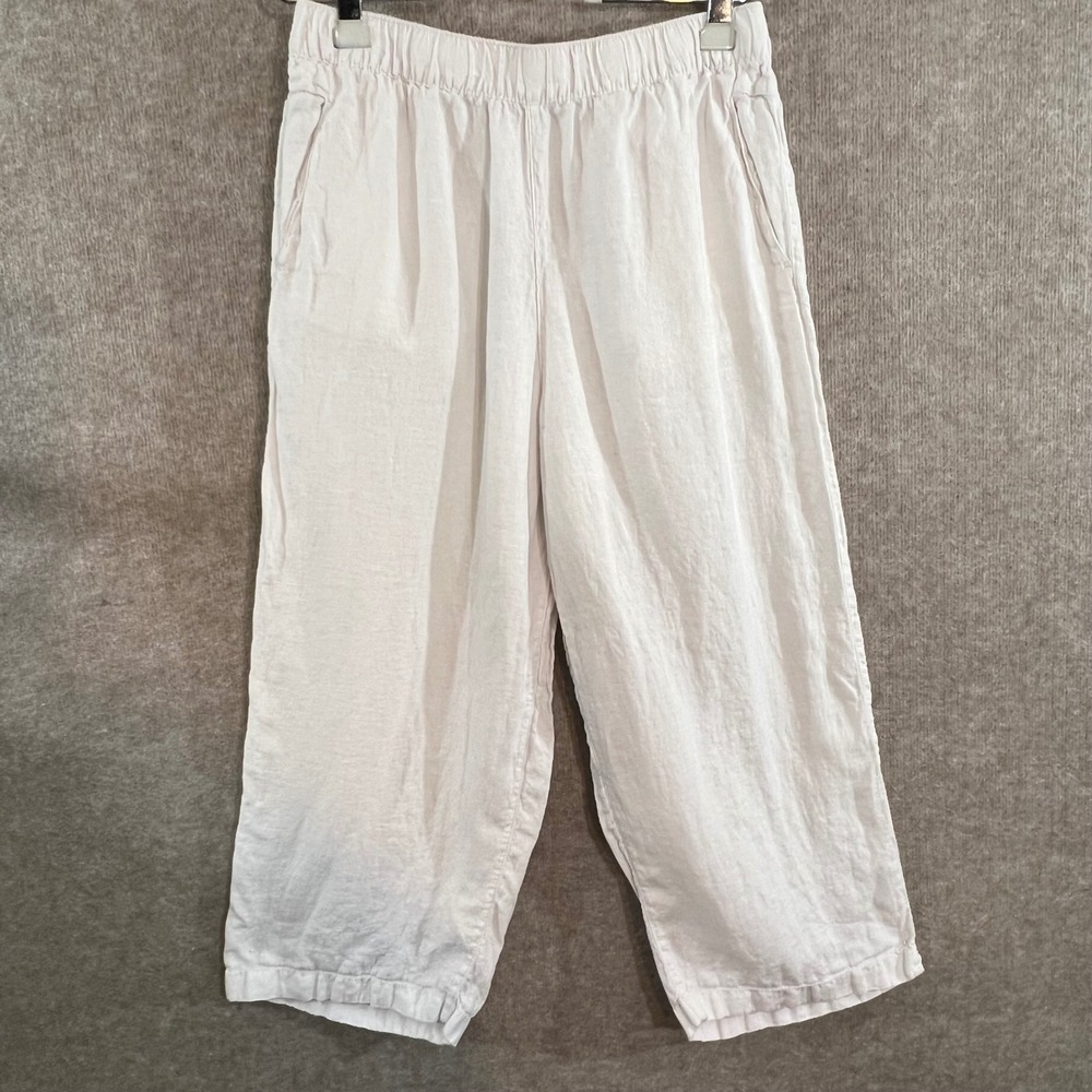 Cynthia Rowley Linen Crop Pants Womens XL White Elastic Waist Casual Coastal